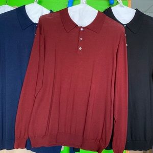 3 Pronto-Uomo men’s merino wool sweaters, black , navy and red